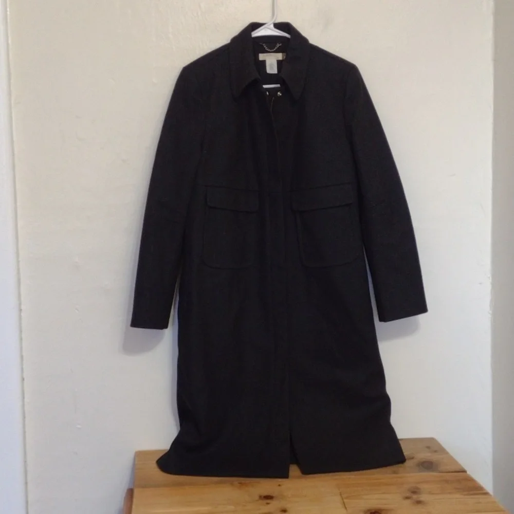 J Crew Black Charcoal Heavy Wool Blend Full Zip Long Winter OverCoat Size S